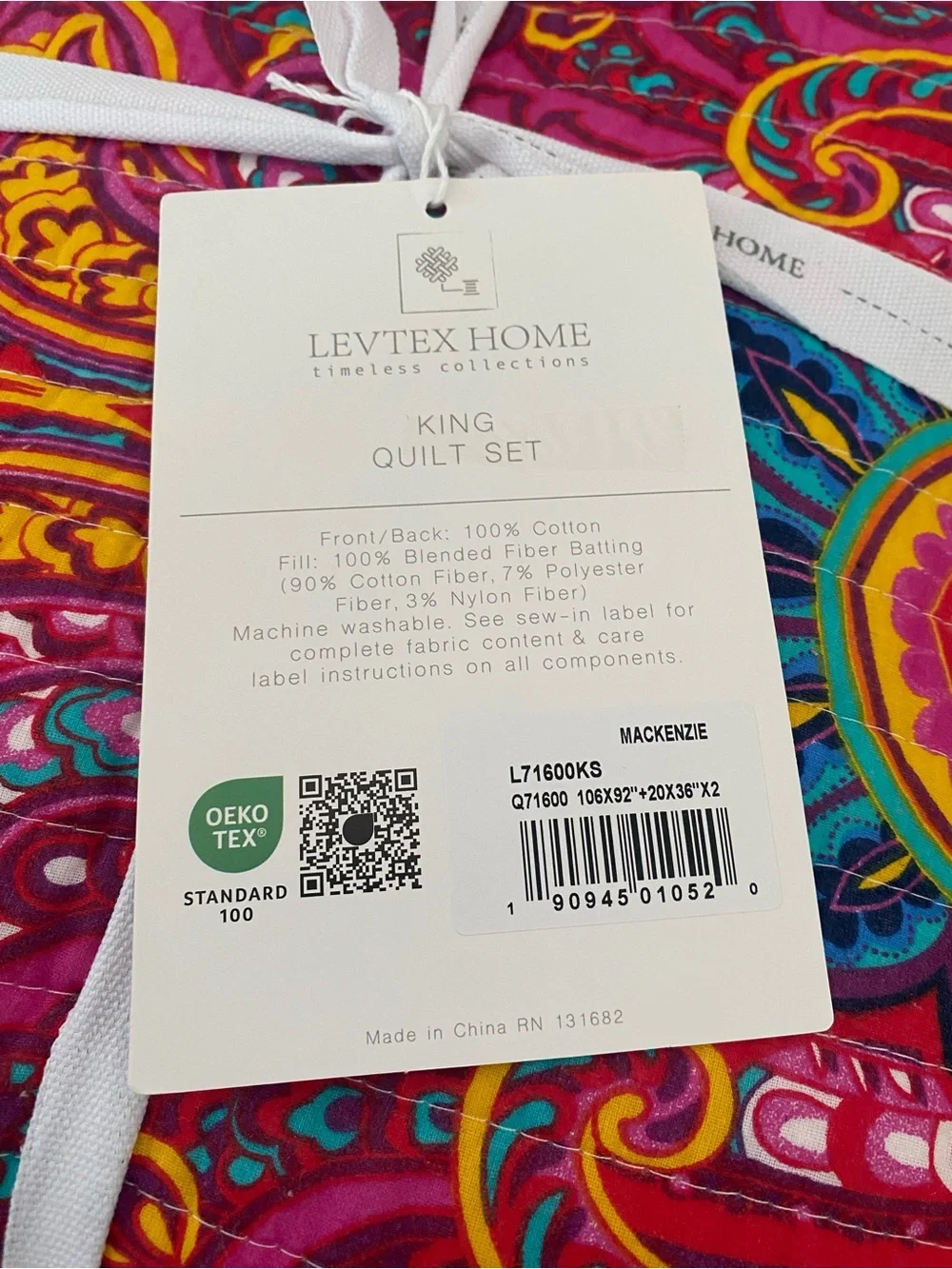 Levtex Home Mackenzie Quilt and Pillow Sham Set - 3 piece KING 106x92 in